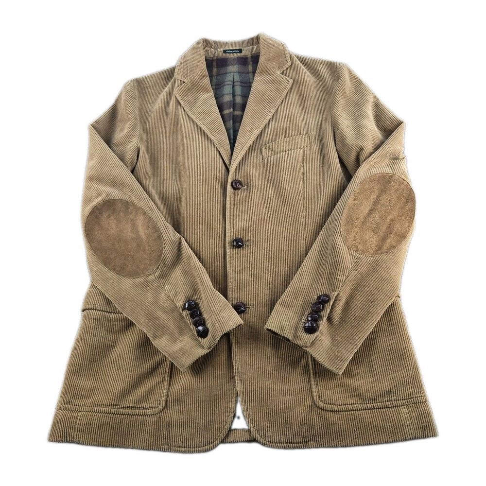 J. Crew Sport Coat Vtg Men Sz Medium Beige/Brown Cotton Corduroy Elbow Patches